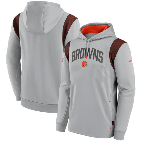 Men's Cleveland Browns Grey Sideline Stack Performance Pullover Hoodie 002